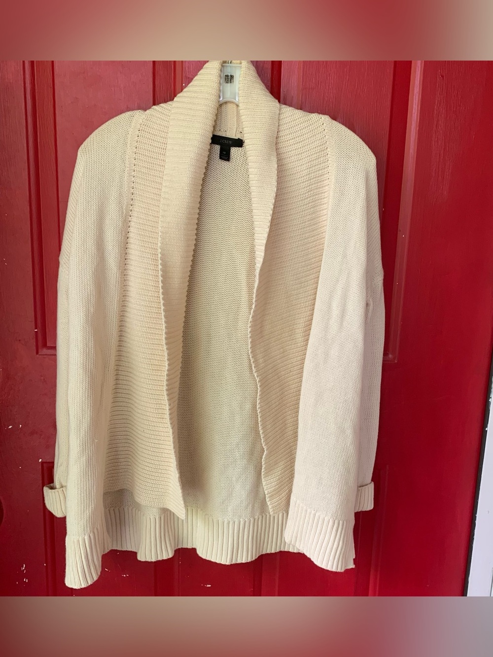 J. CREW Cotton Cable Shawl-Collar Sweater sz Large